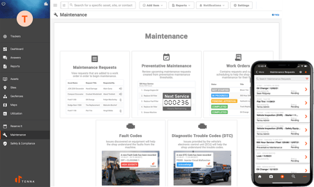 Tenna Maintenance product on the construction equipment management software