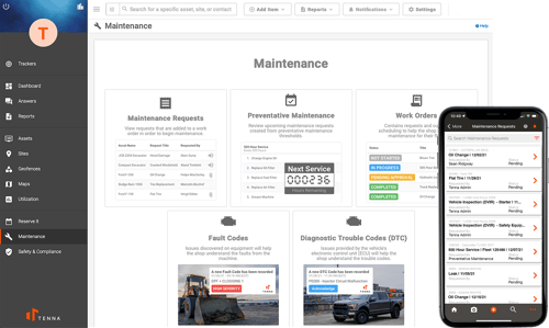 Tenna Maintenance UI shown on the online platform and app