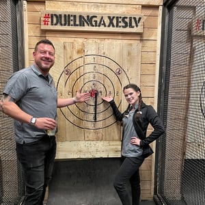 Tenna employees at the axe throwing event