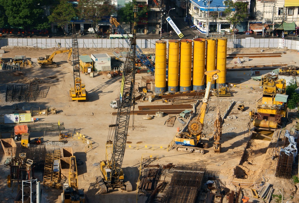 Aerial shot of a construction site with a mixed asset fleet